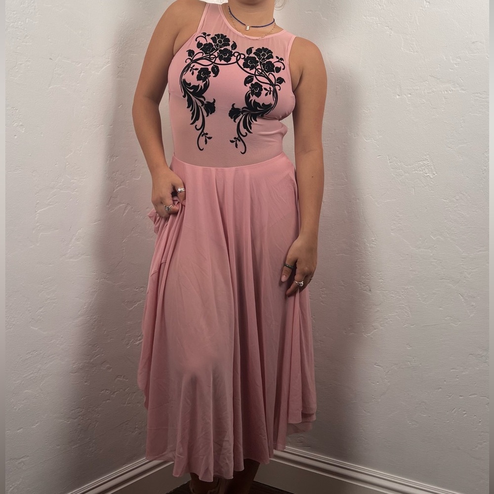 Weissman Pink and Black Floral Midi Dress (dance costume)